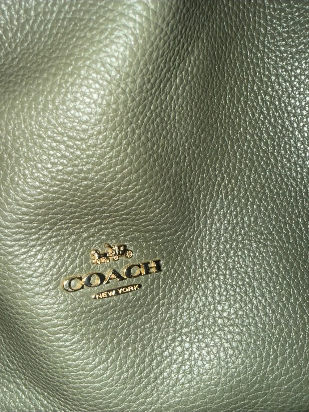 Coach New York Pebbled Leather Colorblock Tote Shoulder Bag Olive Green/ White
